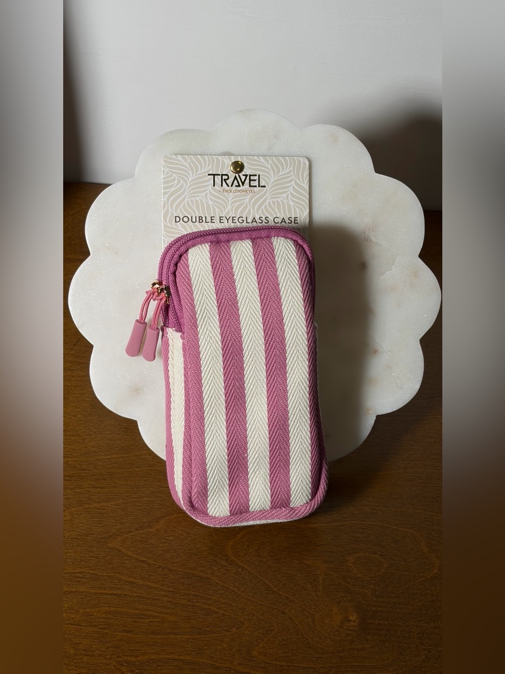 TRAVEL Double Eyeglass Case - Pink & Cream Stripes - Picture 4 of 11